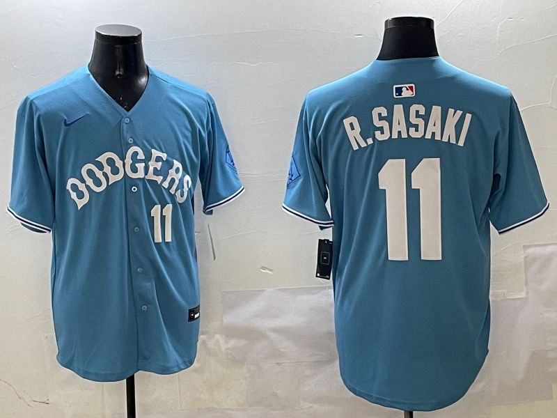 Men Los Angeles Dodgers #11 R.Sasaki Light Blue Joint Name 2025 Nike MLB Jersey style 7->los angeles dodgers->MLB Jersey